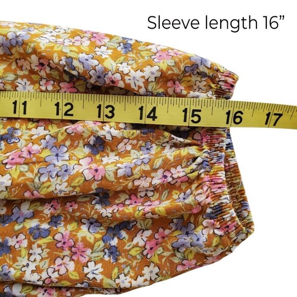 SO Cabin Fever Mustard Multi Floral Midi Dress Tiered Ruffle Hem Cottagecore M - Picture 15 of 16